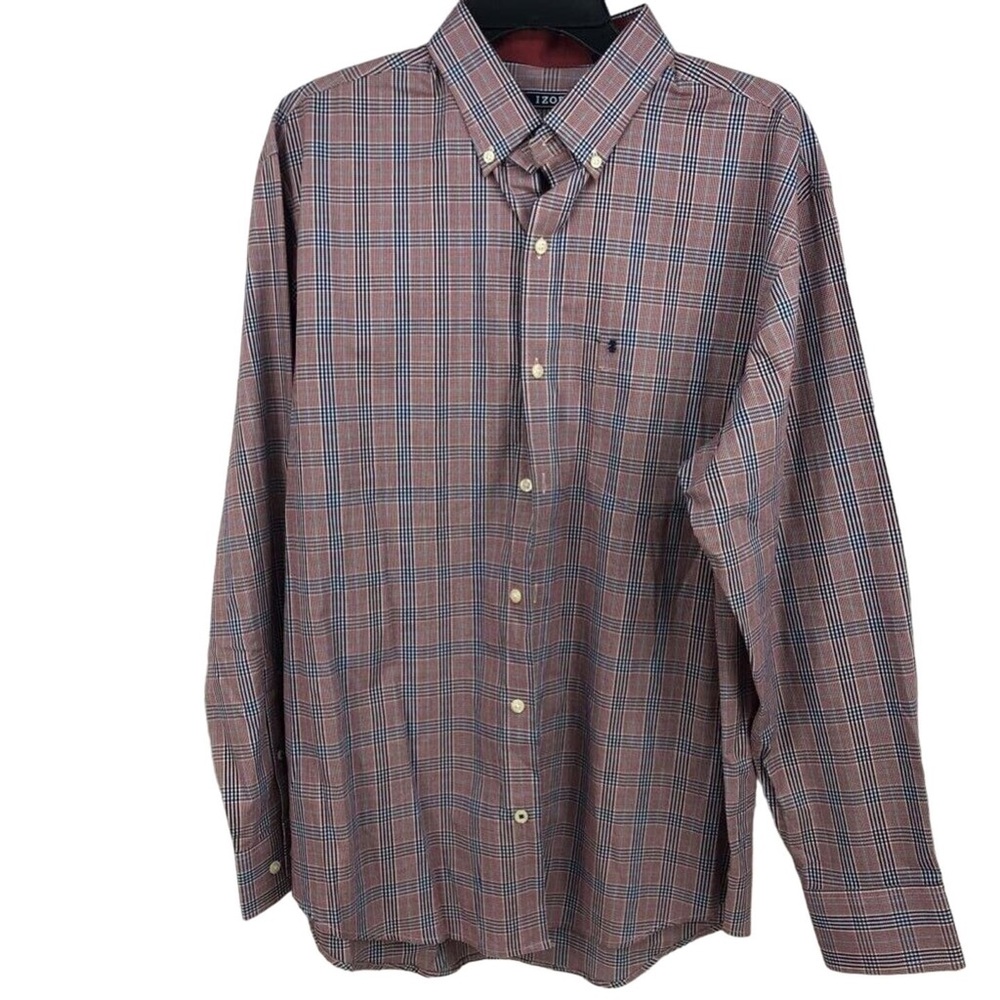Izod Men’s Red and Blue Plaid Button-Down Shirt Sz XL